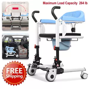 Patient Lift Transfer Chair, Bathroom Wheelchair w/180° Split Seat and Potty - Picture 1 of 19