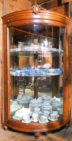 Large Oak Corner Cabinet~~Bowed Glass~~One Door Cover