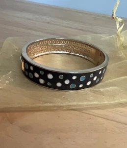 Vera Bradley Enamel Hinged Bangle Bracelet Polka Dot Blue - Picture 1 of 5