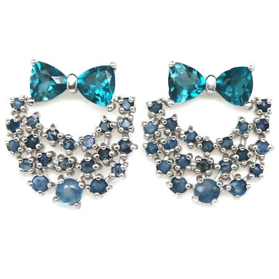 925 Sterling Silver 5 x 5 mm. London Blue Topaz & blue Sapphire Earrings - Image 1 of 4
