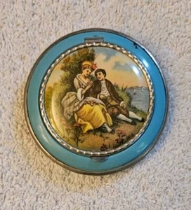Vintage Victorian Style Courting Couple Compact, Mirror, Blue Celluloid Turquois - Picture 1 of 5