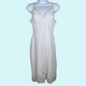 VTG 50’s 60’s Shadowline Small 34 Gown Slip White Embroidered Floral Lace Nylon - Picture 1 of 7
