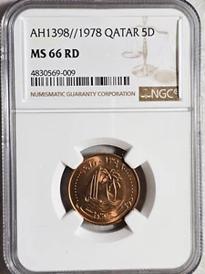 Qatar 5 Dirhams 1978 NGC MS 66 RD - Picture 1 of 2