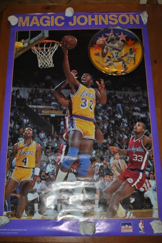 MAGIC JOHNSON LOS ANGELES LAKERS DEAL SPORTS IMPRESSIONS PLATE  + RARE POSTER Cover