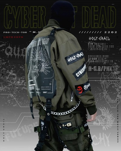 VETEMENTS Felpa con cappuccio Uomo Techwear Verde Giacca Verde Cerniera Intera Fibbia Holygrail H G.B PNX OLIVA