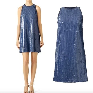 Carmen Marc Valvo Denim Sequin Shift Denim Blue Womens 8 - Picture 1 of 10