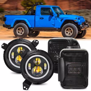 LED Headlights Hi/Lo 9" Black Bracket Tail Lamp For Jeep Gladiator 2020-2023 JT - Foto 1 di 21