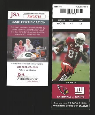 KURT WARNER Signed Ticket ~ 11/23/2008 Cardinals vs Giants ~ JSA Authentic - Image 1 of 2