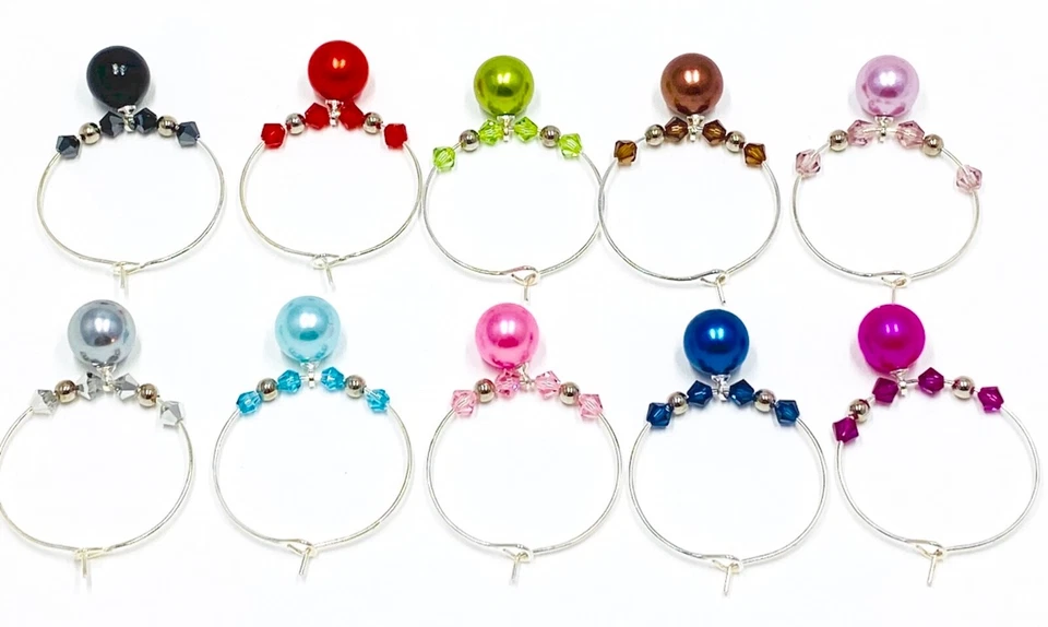 Marcador artesanal de cristal de copa de vino con cuentas de bola de arco iris 10X 629 Foto 1 de 4