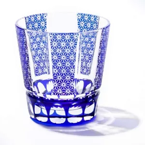 Edo Kiriko TABLEAU Yasunori Kimura Asanoha Tenkai Blue Old fashioned glass Japan - Picture 1 of 6