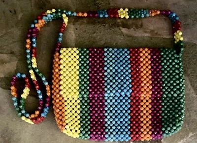 Cynthia Rowley Beaded Crossbody Bag Womens Multicolor Striped Art To Wear Boho Foto 1 de 4