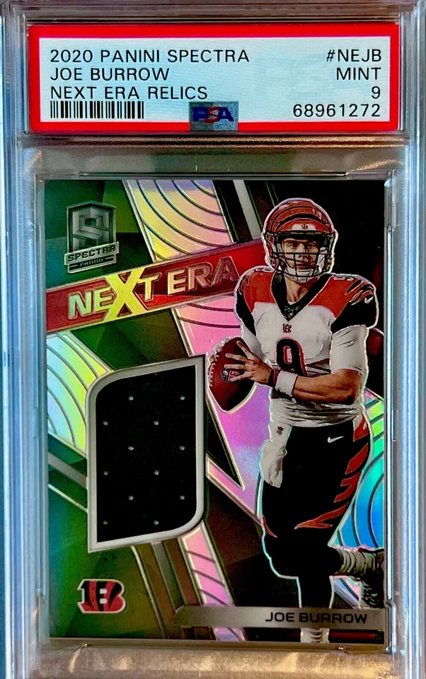 /199 PSA 9 RC Joe Burrow 2020 Spectra Rookie Patch Holo Silver Prizm Black JSY - Image 1 of 2