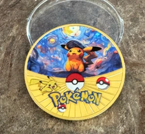 Pikachu Starry Night Gold Coin - (in plastic capsule) - The Van Gogh Collection - Picture 1 of 3
