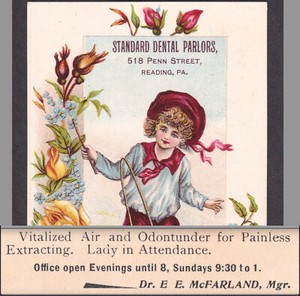 Cocaine "Odontunder" 1800's Teeth Extracted NO Pain Reading PA Dental Trade Card