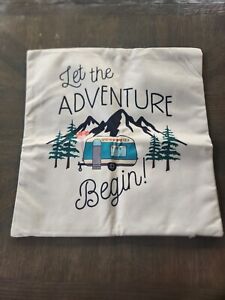 EUC Happy Camper Pillow Case With Pockets Printed Let's the Adventure Begin 16"
