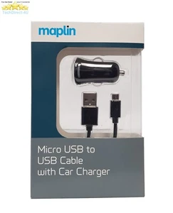 Certified Maplin Micro USB to USB Cable With Car Charger In Black RRP £14.99 - Picture 1 of 2