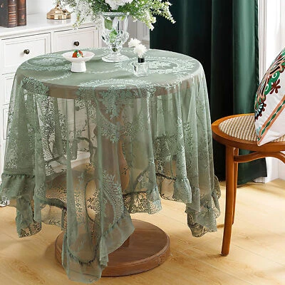 Vintage Embroidered Floral Tablecloth Rectangle Lace Table Cloth Cover Wedding - Image 1 of 4