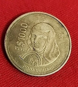 1000 Pesos Juana De Asbaje 1991 Vintage Coin from Mexico Free Shipping A23 - Picture 1 of 4