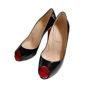 Christian Louboutin Very Prive 100 Pumps Patent Leather Open Toe Black Size US9 - Picture 1 of 12