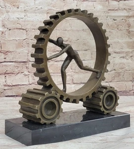 Dynamic Art Deco Athlete Pushing Wheel Bronze Figurine Collectible Sculpture - Picture 1 of 10