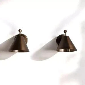 Coppia applique vintage paralume ottone antico stile metà secolo ottone lampada da parete - Foto 1 di 9