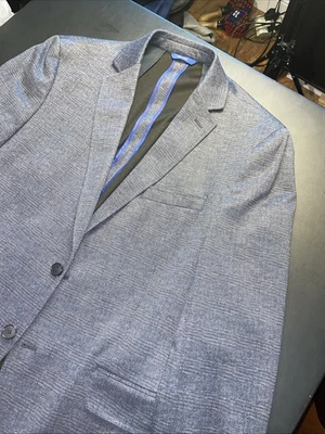 Apt 9 Premier Flex Performance 46R Slim Fit Ash Blue Plaid Suit Jacket Blazer - Image 1 of 4