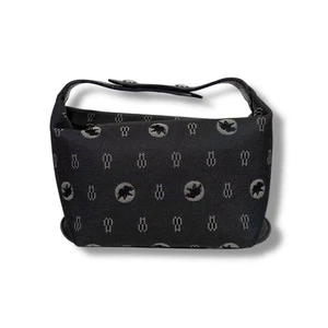 Hunting World Navy Canvas Vanity Bag All-Over Pattern Leather Used - Picture 1 of 10
