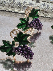 Traube Cluster Emaille Serviettenringe 6er Set goldfarben lila grün weinrot Vintage Stil - Bild 1 von 8