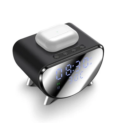 Digital Alarm Clock 15W Wireless Charger Temperature For iPhone 17 Samsung S25 - Image 1 of 4