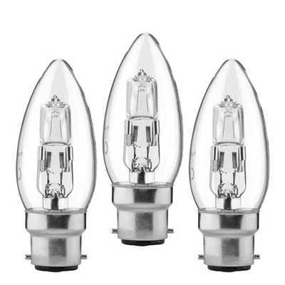 3 Pack of 28W = 34W BC/B22 Clear Candle Halogen Bulbs - Warm White / Dimmable - Image 1 of 4