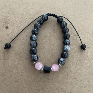 Pulsera Triple Proteccion Obsidia, Cuarzo Rosa y Turmalina Negra para El ÉXITO! - Picture 1 of 7