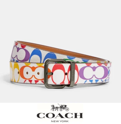 NWT Coach Roller Buckle Cut To Size Reversible Belt Rainbow Signature Canvas 🌈 Foto 1 de 4