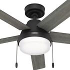 Hunter Fan 52 inch Casual Matte Black Ceiling Fan with Light Kit and Pull Chain