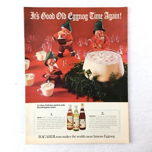 BACARDI RUM Vintage 1966 PRINT AD Christmas Elves Good Old Eggnog Time Again - Bild 1 von 1