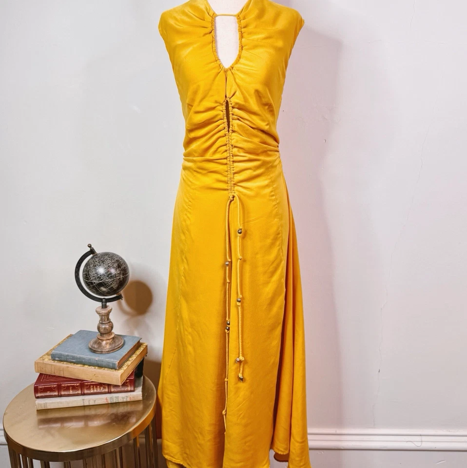 Altuzarra Kaya Asymmetric Cutout Satin Midi Dress Size 10 Modern Ruched $1525 - Image 1 of 4