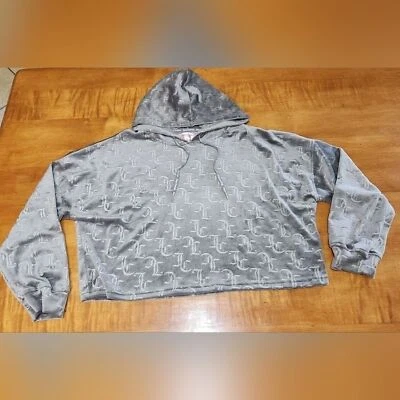 Sudadera con capucha corta de terciopelo Juicy Couture ropa de salón manga 3/4 suéter gris grande  Foto 1 de 4