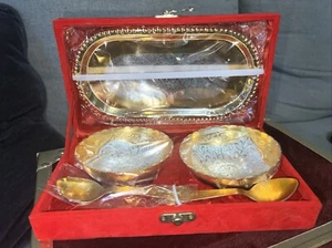 5-Piece Set - Festive Gold & Silver Tone - Red Velvet Box - See All Photos New - Picture 1 of 6
