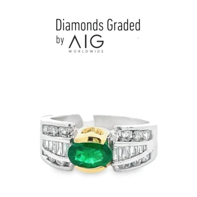 AIG Certified 1.65 CT Green Natural Emerald Diamond Ring Oval Cut 14K White Gold - Image 1 of 4