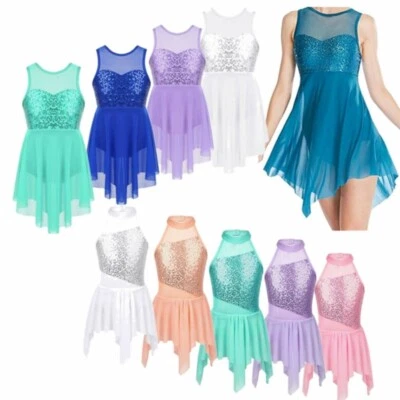 Girls Irregular Lyrical Ballet Dance Dress Leotard Ballroom Dancewear Costume - Image 1 of 2