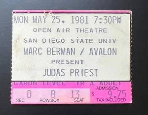 Boleto de concierto Judas Priest 1981 vintage 25/05/90 SDSU al aire libre San Diego Ca - Imagen 1 de 2
