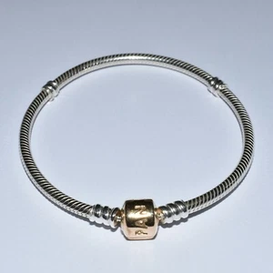 Pandora Sterling Silver & 14K Gold Snap Clasp Bracelet 7.5" 590702HG - Picture 1 of 2