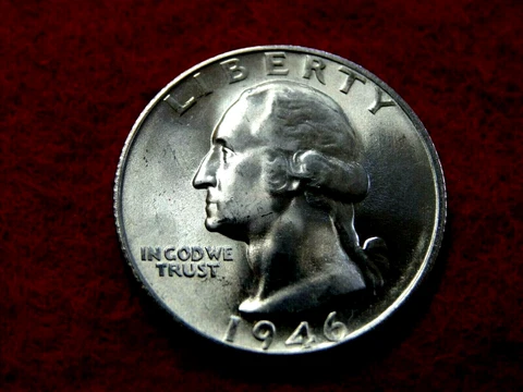 1946 S  25C WASHINGTON UNC 90% SILVER QUARTER ITEM #52R Cover