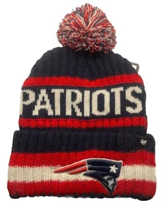NFL 47 BRAND ENGLAND PATRIOTS Mens Cuffed POM BALL Knit Beanie - Picture 1 of 3