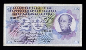 F.C. SUIZA SWITZERLAND , 20 FRANCOS 1966 , B/C+ ( F+ ) , P.46o . - Picture 1 of 2