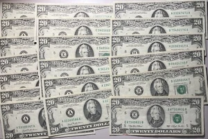 19 Old Small Face Twenty Dollar Bills $20 1977 1981 1993 Lot of 19 Notes Nice - Picture 1 of 11