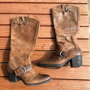 Born Kylli Tabaco Marrón Gamuza Cuero Alto Botas de Montar Forro Leopardo Talla 9 - Imagen 1 de 14