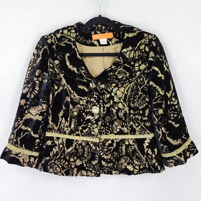 Chaqueta Cynthia Steffe Mujer 6 Negro Dorado Terciopelo Mezcla Seda Blazer Corto Formal Foto 1 de 4