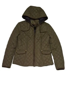 Khaki gefütterte Damenjacke Größe 10 Reißverschluss mit Kapuze - Bild 1 von 6