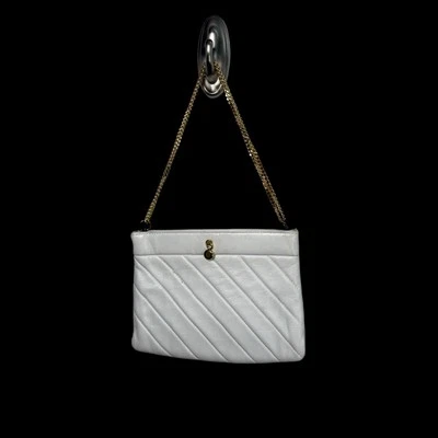 Vintage White Quilted Leather Chain Purse Gold Accent Evening Shoulder Bag - Image 1 of 4