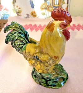 Vintage Colorful Glazed Ceramic Majolica Rooster Statue Figure 6.5” - Picture 1 of 2